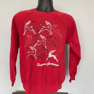 Holiday Seasons Greetings Vintage 90s Womens Large Graphic Sweatshirt Reindeer